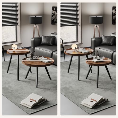 2-Piece Mid-Century Modern Nesting Coffee Table Set, Walnut Wood Finish