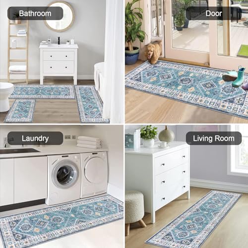 3-Piece Boho Kitchen Rug Set, Non-Slip Washable Farmhouse Floor Runner Mats