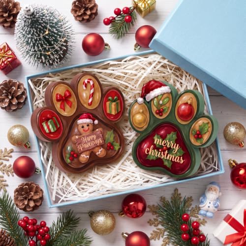 Memorywuu 2 Pcs Christmas Dog Paw Table Decorations Gingerbread Man Holly
