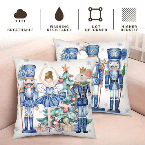 Wnoesat 22x22 Inch Chinoiserie Christmas Pillow Cover Set of 2 Double-Sided Blue Holiday Decor