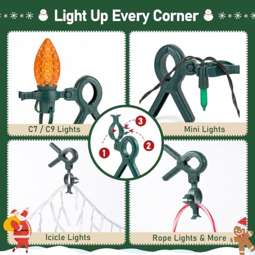 XEWEA 50 Pack Universal Christmas Light Spring Clips for C7 C9 LED Incandescent String Lights