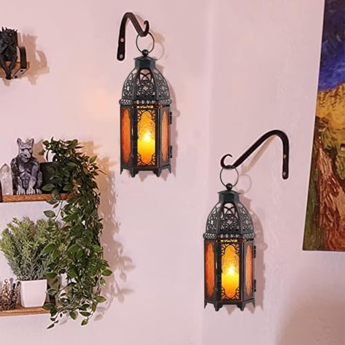DECORKEY 11'' Medium Amber Moroccan Lantern for Indoor & Outdoor Decor