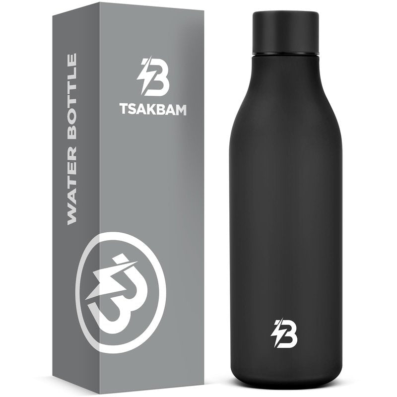 Insulated Metal Water Bottle, 18 oz Stainless Steel Leak-Proof Gym Water Bottle with Lid for Men Women (Black)