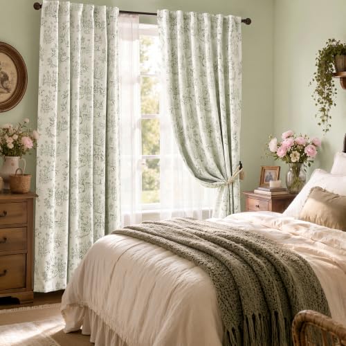 Blackout Curtains 84 Inch - Botanical Rabbit Pattern Room Darkening Panels