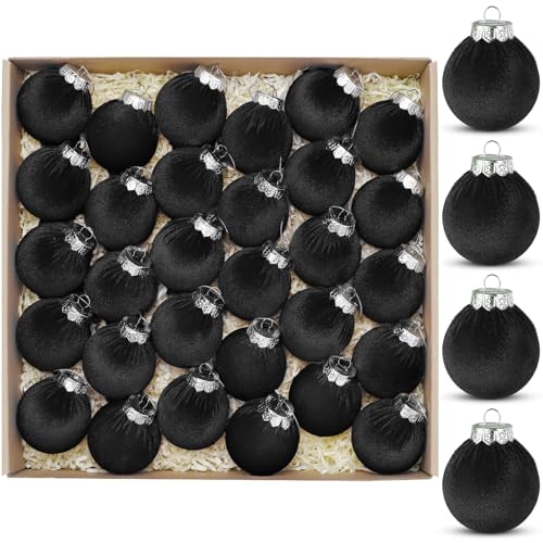 Naozinebi 30 Pack Black Velvet Christmas Ornaments - Shatterproof Holiday Tree Decorations