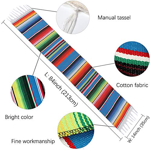 Fowecelt Mexican Serape Table Runner 14 x 84 in Blue Pack of 2 Hand-Woven Cotton