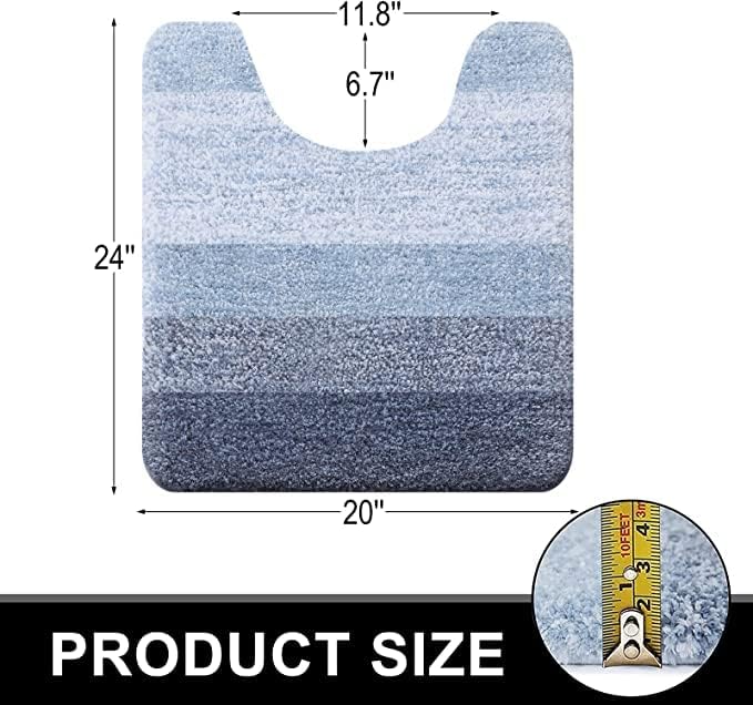 OLANLY Luxury U-Shaped Toilet Rugs - Extra Soft Microfiber, Non-Slip Plush Bath Mat, 24x20, Blue