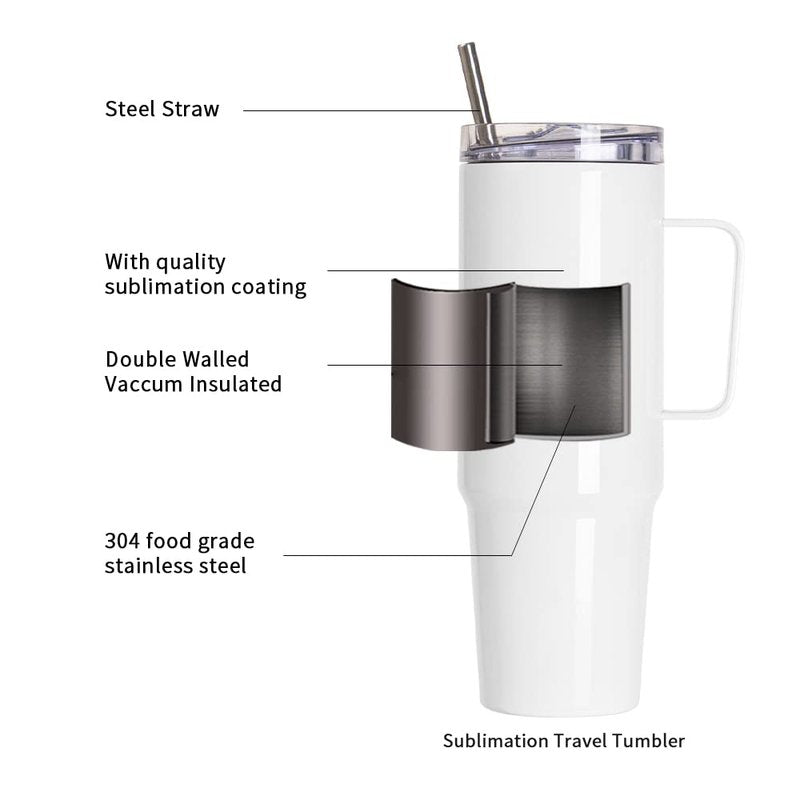 PYD Life 4 Pack Sublimation Tumblers with Handle Blanks 36 OZ White Coffee Mugs Insulated Reusable Travel Cups with Leakproof Lid and Stainless Straw for Tumbler Heat Press