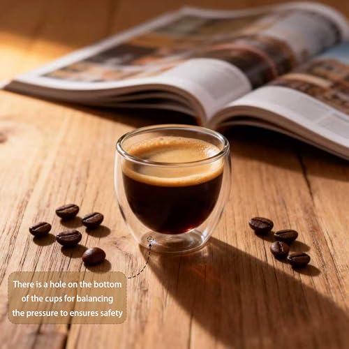 TEPLONEST 5oz Double Wall Insulated Espresso Cups Set of 2 - Clear Glass Shot & Coffee Mugs