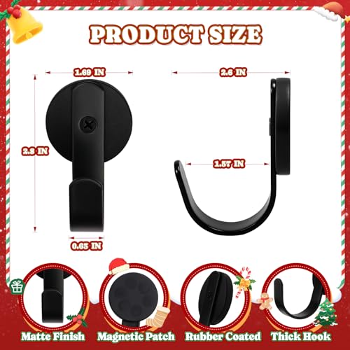 Magnetic Wreath Hanger for Metal Front Door, Rubber Coated, Black, 2 Pack