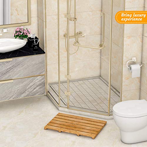 Non-Slip Bamboo Bath Mat - Waterproof Slatted Bathroom Carpet