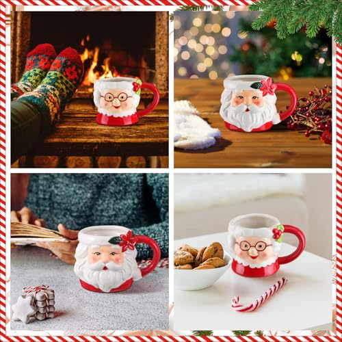 Willinglong 2 Pcs Santa Mugs – 10 oz Classic White Ceramic Christmas Cups (White, Pack of 2)