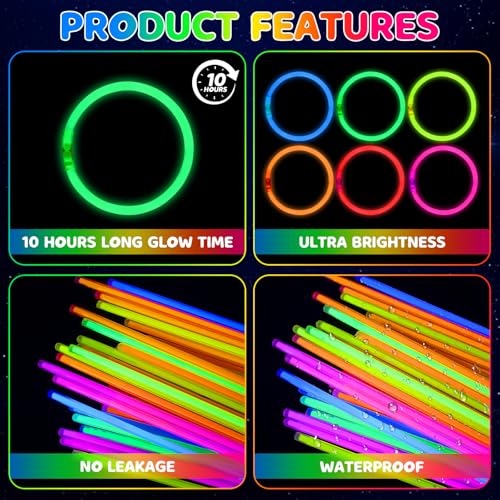 100 Pcs 8-Inch Glow Sticks Bulk Party Pack with Connectors for Bracelets