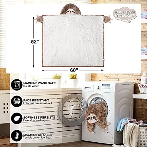 Sloth Wearable Hooded Blanket, Plush Faux Fur Sherpa Throw Cloak Wrap