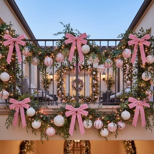 Soulchen Pink 12 Pcs 20in Christmas Garland Ties with Large Velvet Bows
