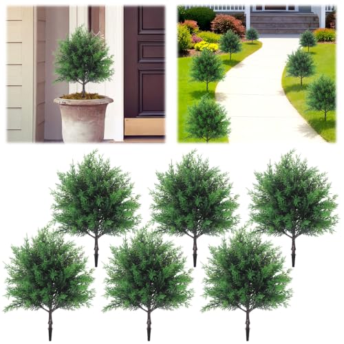 Rivvlive 6-Pack 16-Inch Outdoor Cedar Topiary Trees – Artificial Pathway Planters