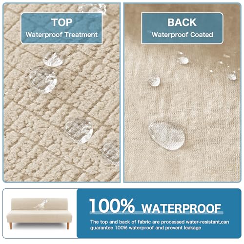 100% Waterproof Futon Cover - Washable Slipcover for Sofa Bed, Ivory