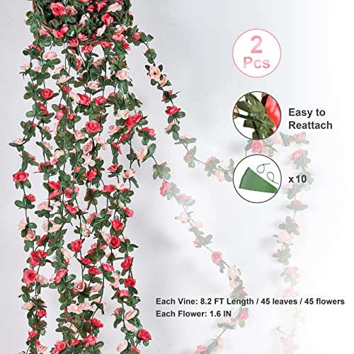Artificial Rose Flower Garland - 2 Pcs 16.4 Ft Pink Floral Vines