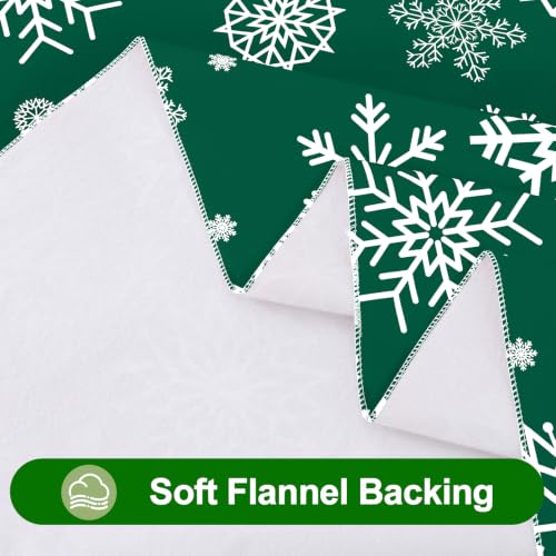 Smiry 60x120in Christmas Tablecloth with Flannel Backing – Green & White, Waterproof Vinyl
