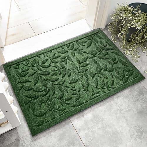 Leaf Print Indoor Outdoor Door Mat - Non-Slip Rubber Backing, 17x30 Inch