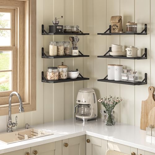 16.5-inch Floating Wall Shelves, Rustic Wood Storage Set of 6