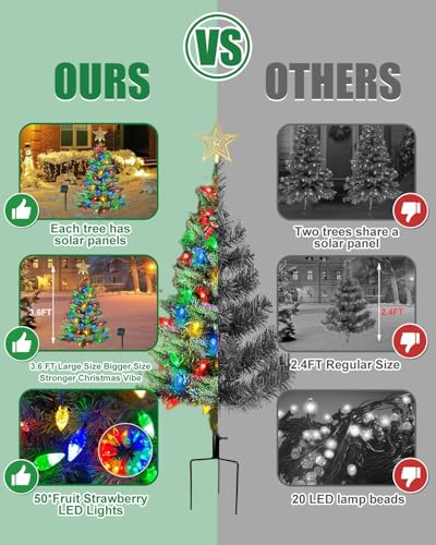 Solar Christmas Tree 3.6ft with 100 Multicolor LEDs, 2-Pack Outdoor