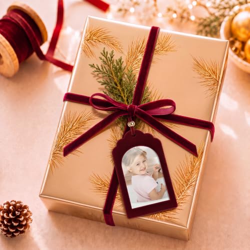UNIQOOO 8-Pack Burgundy Velvet Arch Photo Frame Ornaments 2x3 Inch for Christmas & Holiday Decor