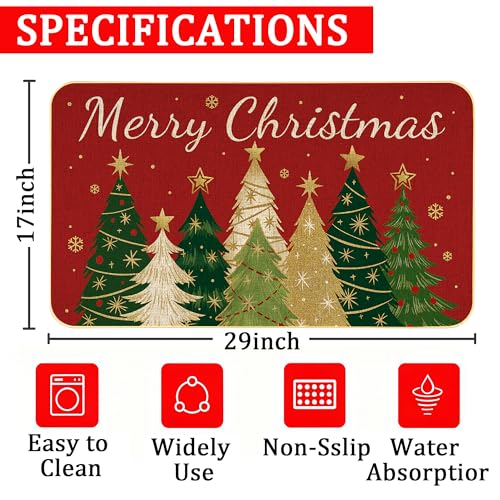 Soheioue Red Christmas Doormat - Festive Xmas Tree & Welcome Mat 17x29 Inch