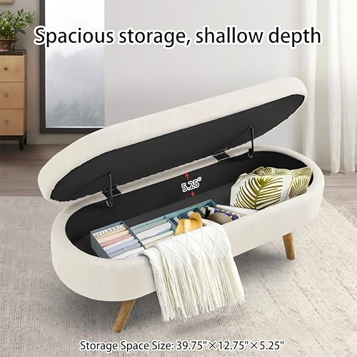 Align Living Beige Storage Ottoman Bench 43.5" with Safety Hinge - Modern Upholstered Footstool for Bedroom & Living Room
