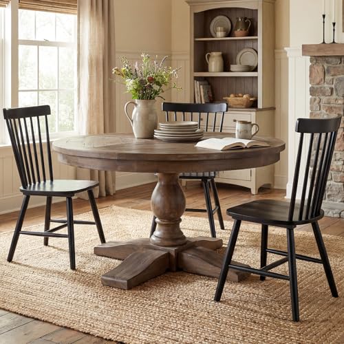 60-Inch Round Reclaimed Wood Dining Table with Pedestal Base - Farmhouse