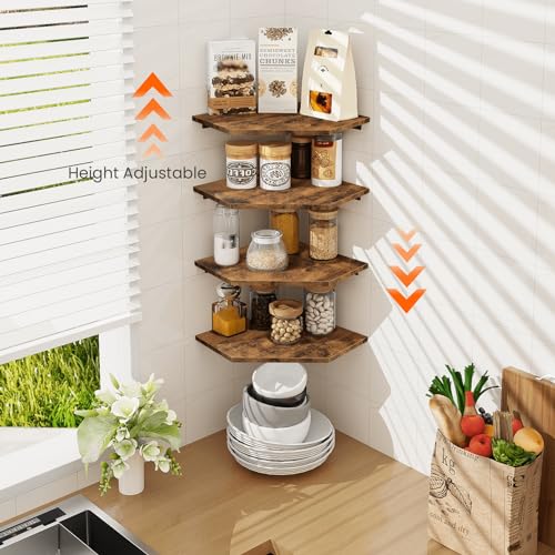 Set of 4 Floating Corner Shelves with Cable Management - Rustic Brown
