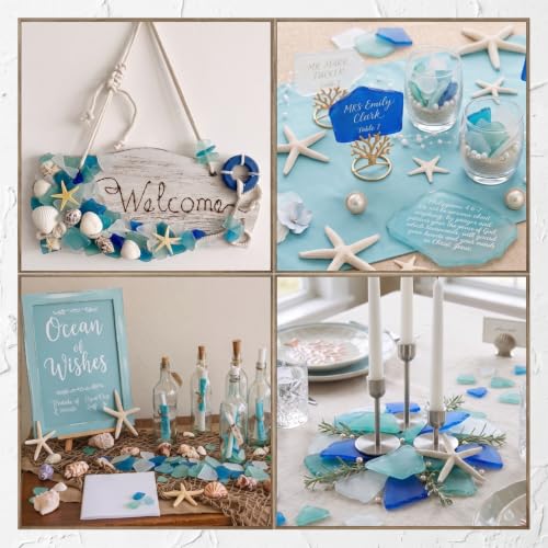 Frosted Sea Glass Pieces for Crafts & Vase Filler - Blue, White & Green (11 oz)