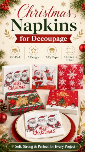 100 Pack Christmas Napkins for Decoupage - 6.5 Inch, 2-Ply Paper Napkins