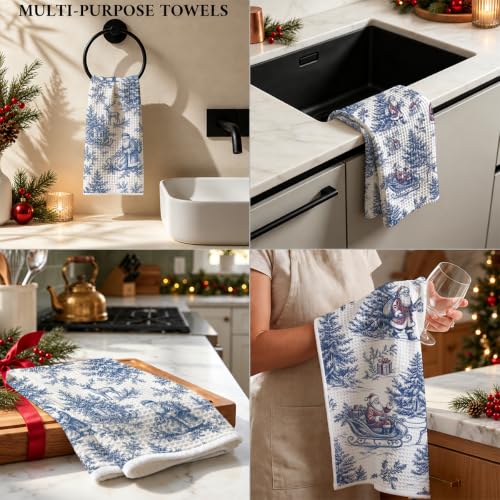 XFN 2 Pcs Christmas Santa Kitchen Towels - Chinoiserie Holiday Decor, Multi 0880