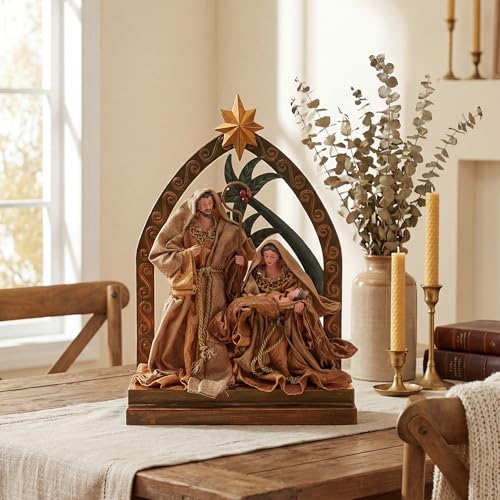 Resin Nativity Scene Set - 14.5" Holy Family Figurines for Holiday Decor
