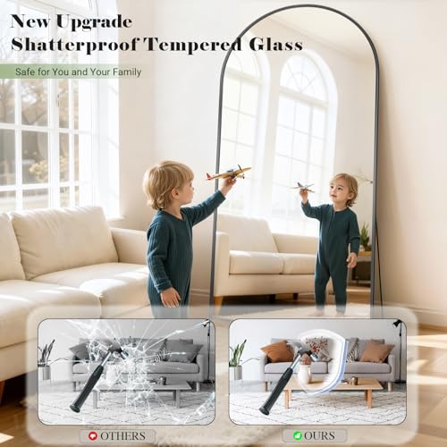 57" x 20" Arched Full Length Floor Mirror, Black Aluminum Alloy Frame