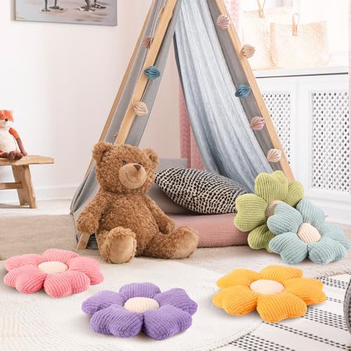 6-Piece Flower Shaped Plush Throw Pillows, 15-Inch Daisy Floor Cushions