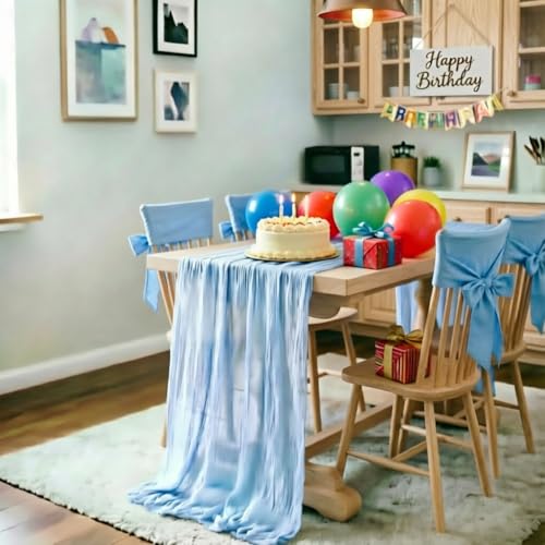 Light Blue Cheesecloth Table Runner, 10FT Gauze Boho Wedding Decor