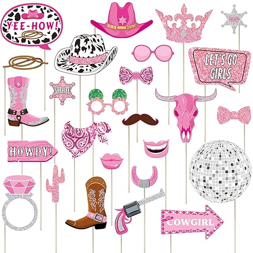 26-Piece Western Cowgirl Photo Booth Props Kit for Party Decorations