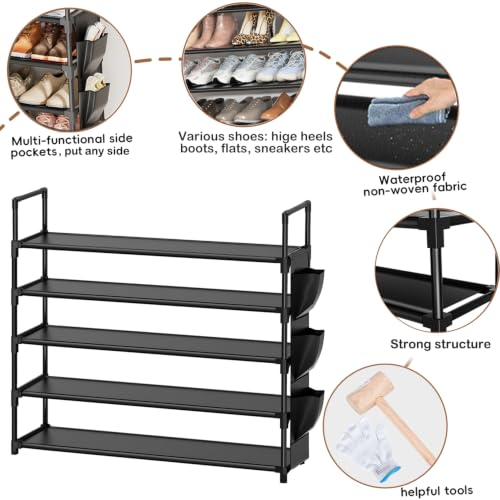 5-Tier Shoe Rack Organizer, Large Capacity Metal Storage Tower for Entryway