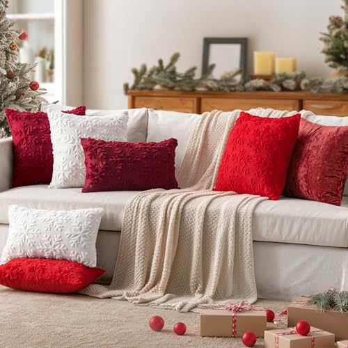MIULEE 20x12 Inch White Snowflake Christmas Pillow Covers Set of 2 Faux Wool Winter Decor