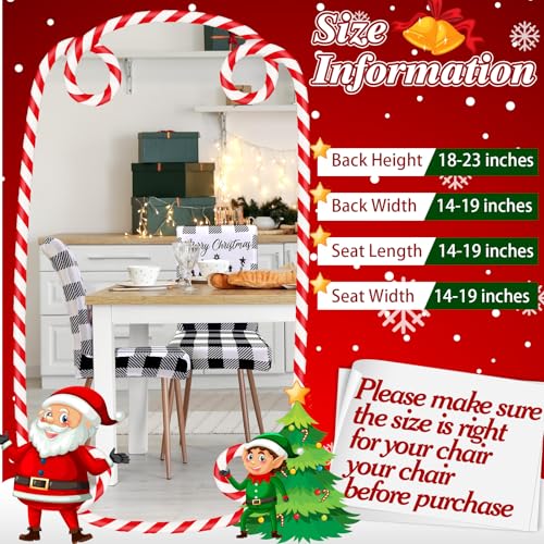 Moukeren 6 Pcs Christmas Chair Covers Buffalo Plaid Trees,Black and