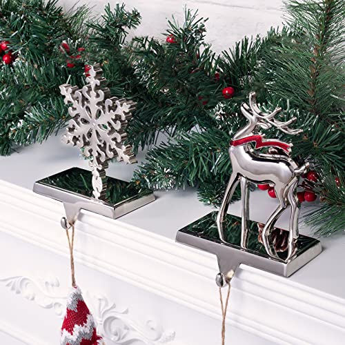 Set of 2 Christmas Stocking Holders for Mantel, Weighted Metal Hangers