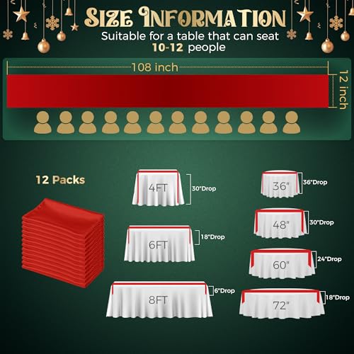 COSINIA Red Satin Table Runner, 12 x 108 Inch, 12-Pack, Reusable Seamless Design