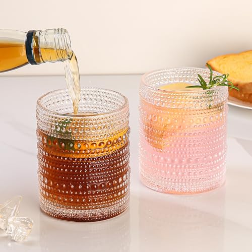 Hobnail Drinking Glasses Set of 6, 12oz Vintage Embossed Glass Tumblers
