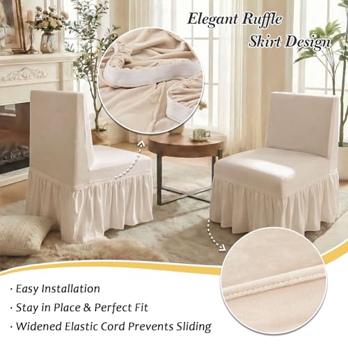 Beige Armless Chair Cover with Skirt - Stretch Slipcover for Living Room