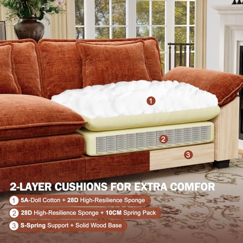 86" Modular L-Shaped Sectional Sofa with Movable Ottoman, Terracotta