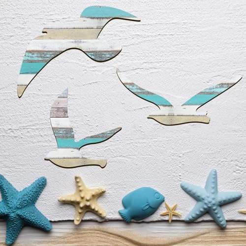3-Piece Wood Seagull Wall Art Set, Coastal Nautical Beach Home Decor