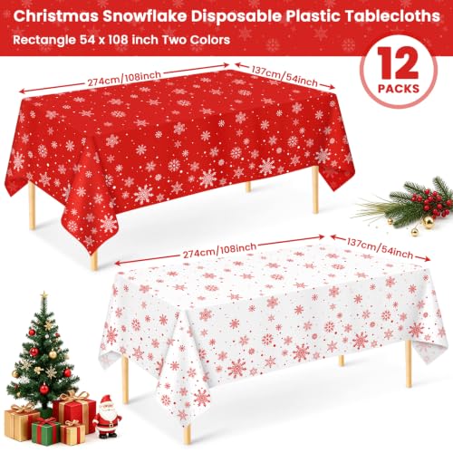 Mulbozy Red & White Snowflake Christmas Tablecloth Set 12 Pcs 54x108 Rectangle