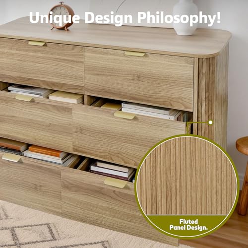 3-Piece Fluted Bedroom Furniture Set: 6-Drawer Dresser & 2 Nightstands